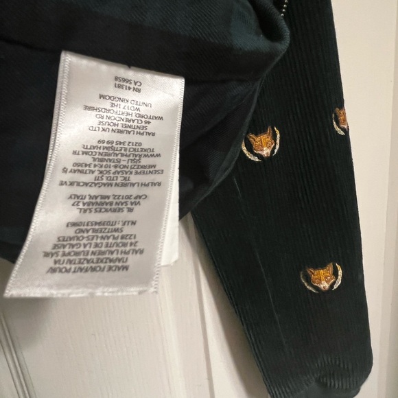 Dark Green corduroy Ralph Lauren Polo jacket with Fox and Rooster Embroidery - Picture 6 of 6